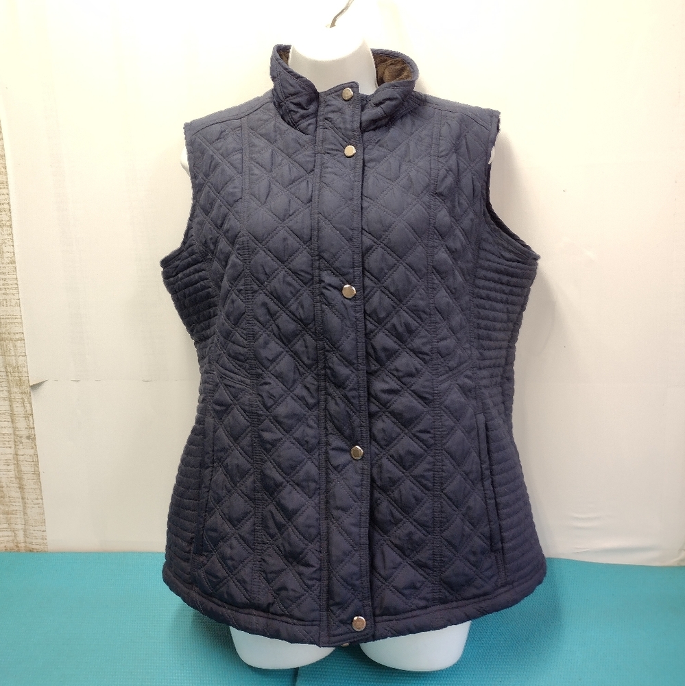Weatherproof Womens Quilted Navy Plush Faux Fur Lined Vest - Size XL